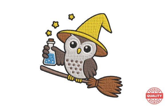 Wizard Owl Flying on Broom